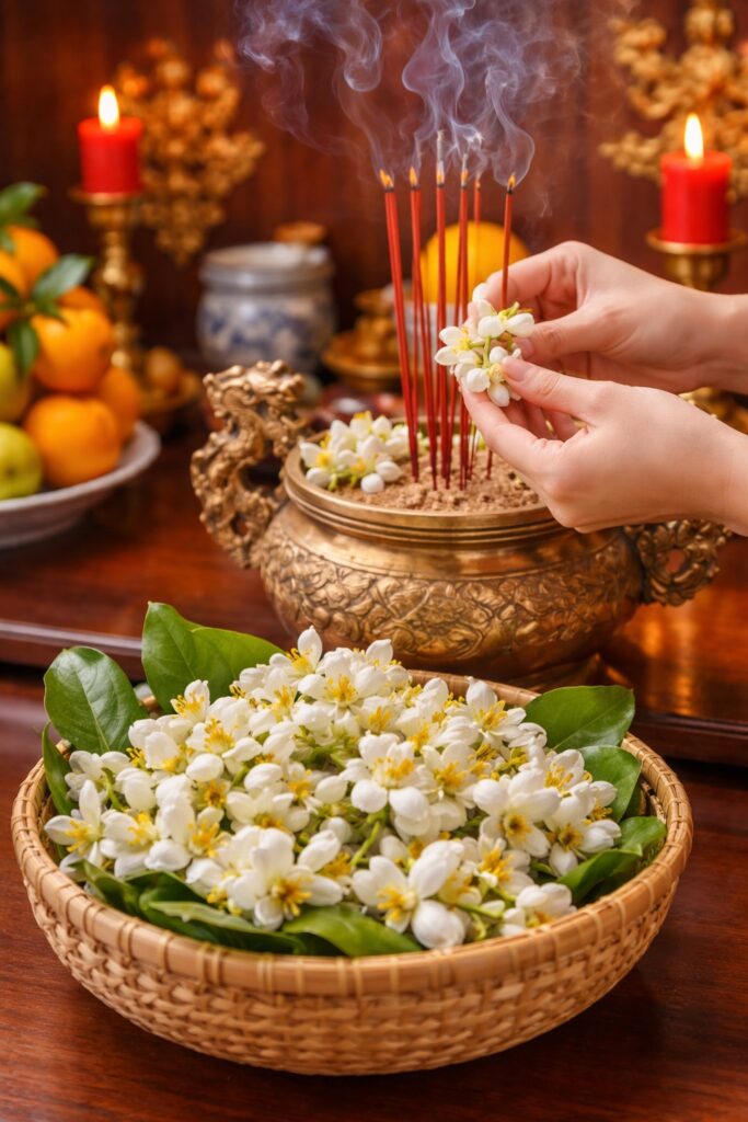 Vì sao hoa bưởi được dùng để thắp hương? Sự giao thoa giữa hương sắc và lòng thành